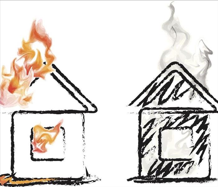 sketches of burning houses
